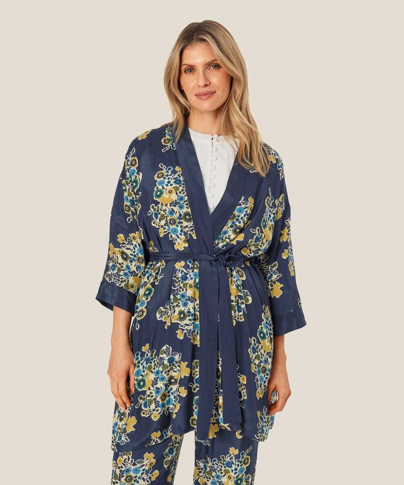 veste kimono fleurie avec ceinture, Mood Indigo