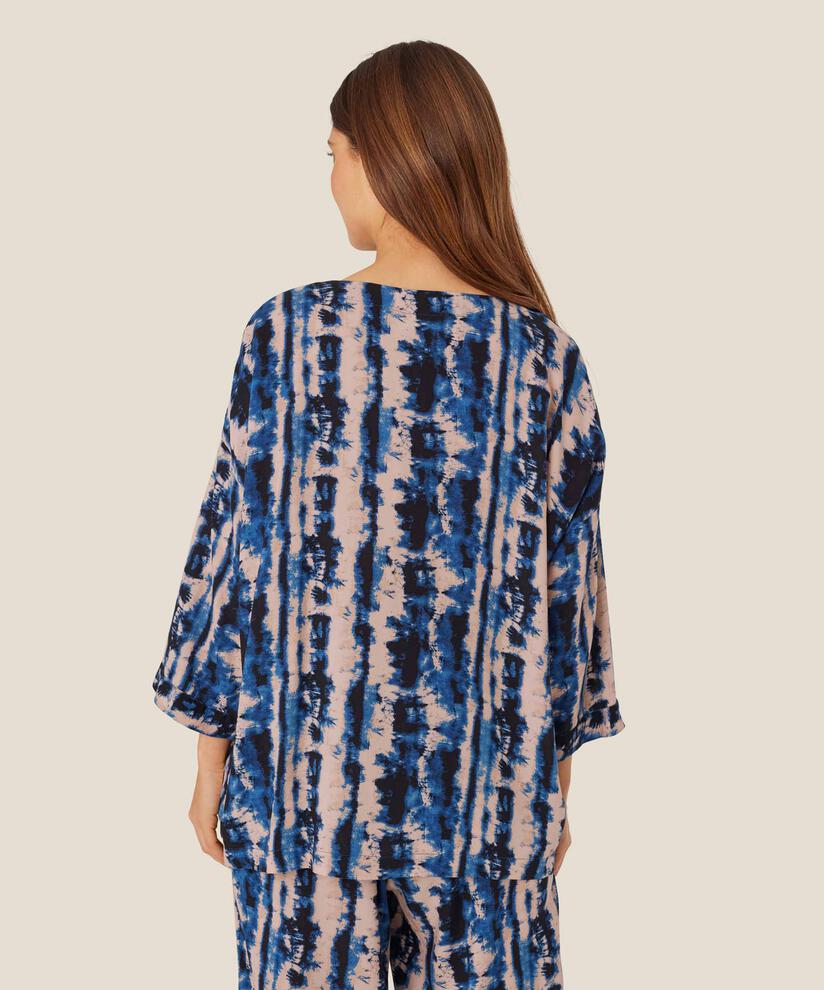 Blouse En Viscose À Manches 3/4, Navy Peony