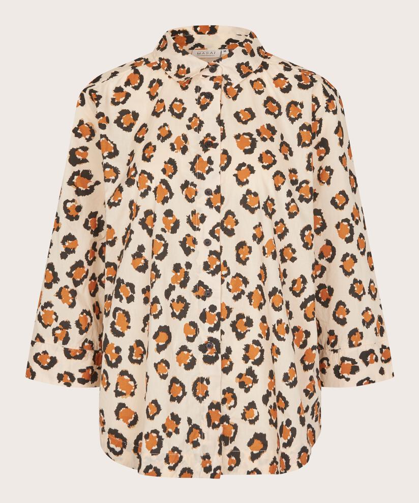 chemise en coton imprimé léopard à manches 3/4, Cashew