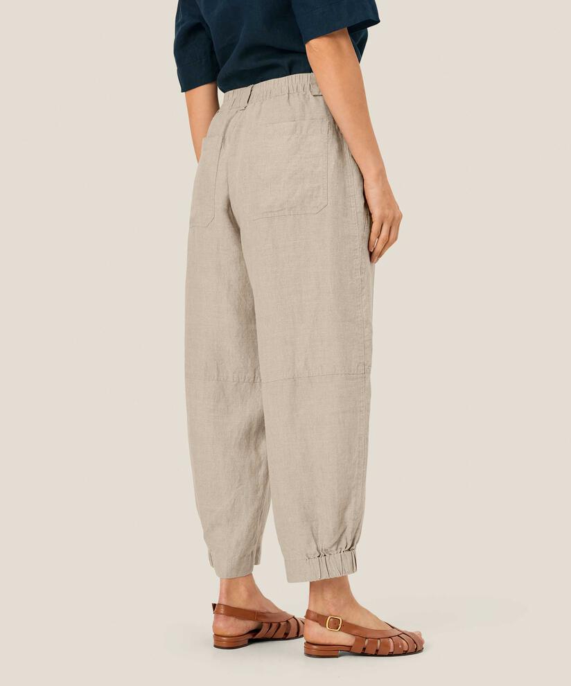 pantalon en lin avec élastique dans le dos et détail sur la jambe, Natural