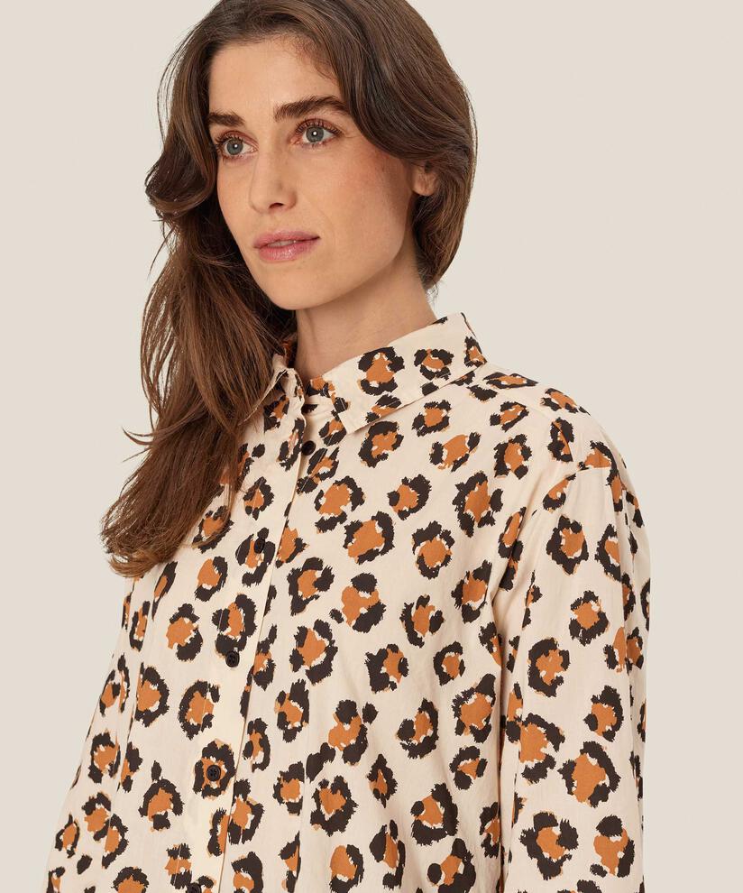 chemise en coton imprimé léopard à manches 3/4, Cashew