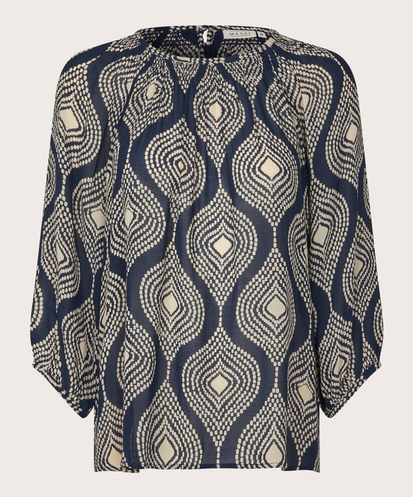 blouse en viscose avec détail smocké dans le cou, Mood Indigo