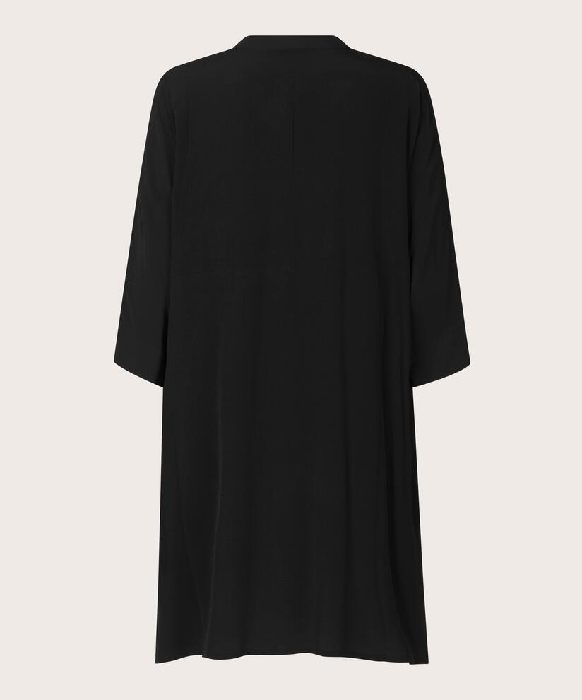 Robe Chemise En Viscose À Manches Trois-quarts, Black