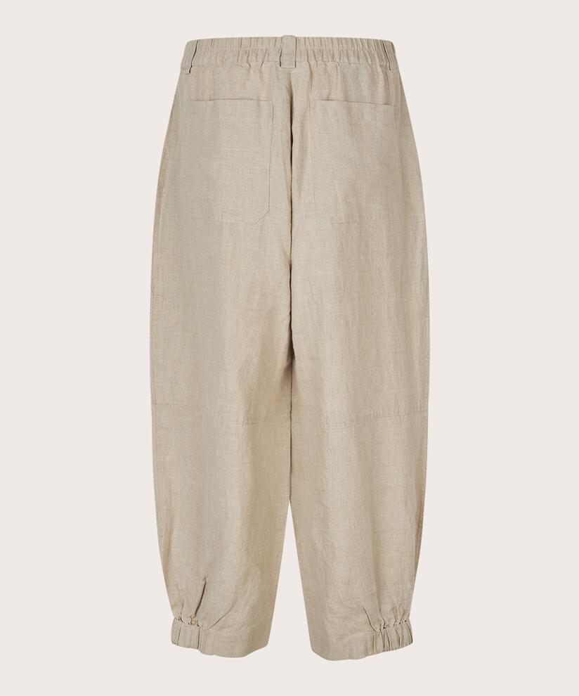 pantalon en lin avec élastique dans le dos et détail sur la jambe, Natural