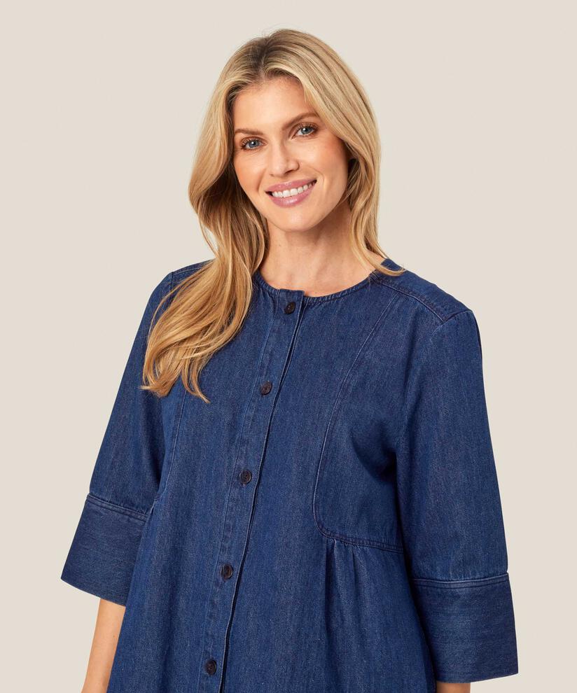 veste chemise en jean à manches trois-quarts, Dark Denim