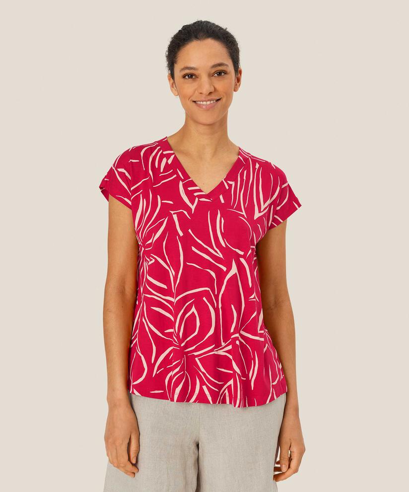 T-shirt Imprimé À Col En V, Persian Red