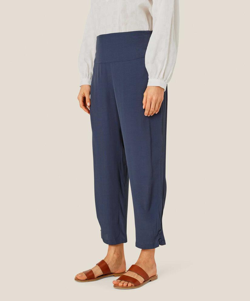 Pantalon En Viscose Avec Large Élastique Smocké Au Dos Et Détail Boutonné, Mood Indigo