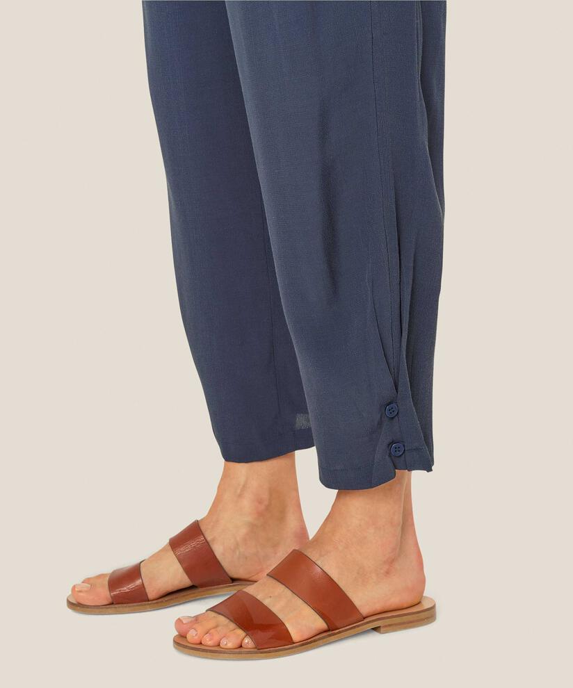 Pantalon En Viscose Avec Large Élastique Smocké Au Dos Et Détail Boutonné, Mood Indigo