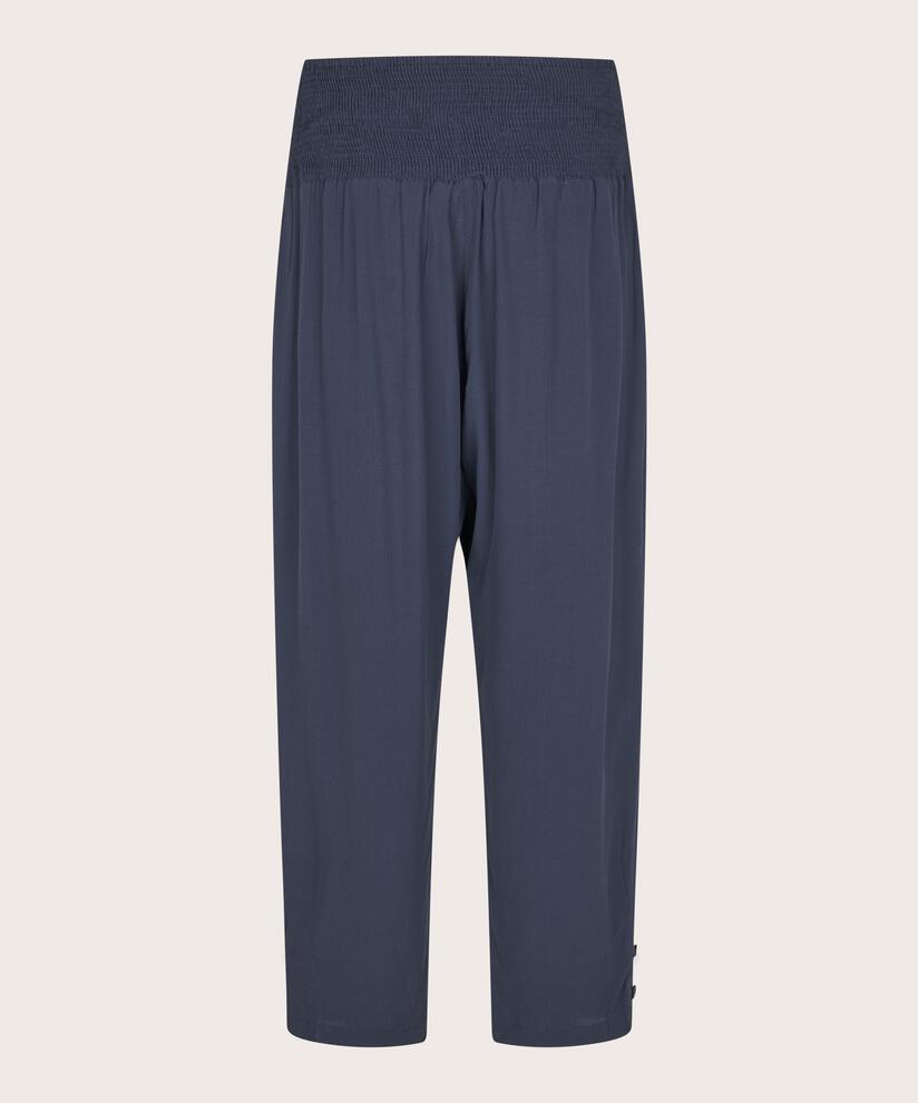Pantalon En Viscose Avec Large Élastique Smocké Au Dos Et Détail Boutonné, Mood Indigo