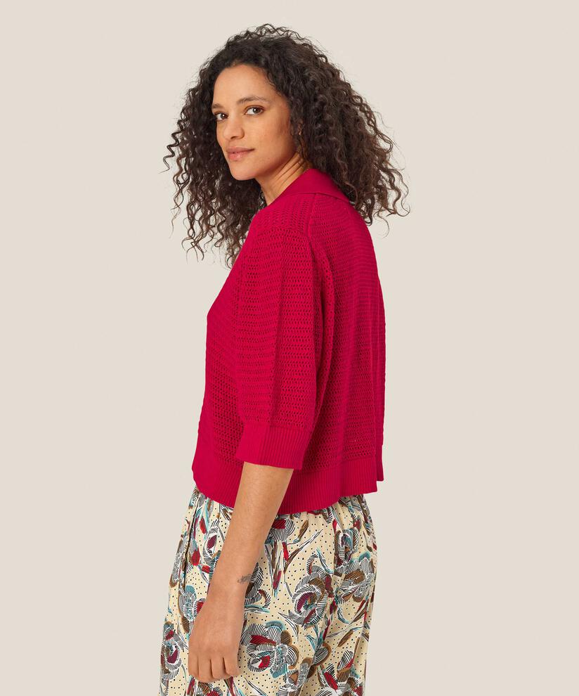 cardigan avec col et motif de trous féminin, Persian Red