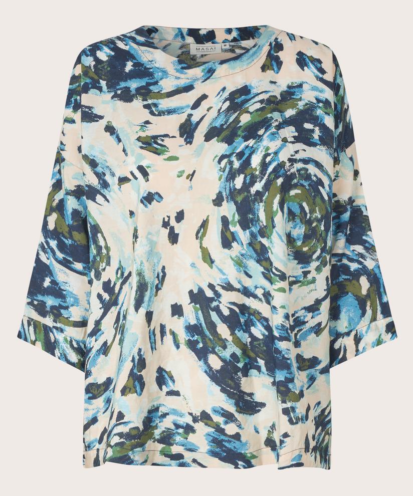 blouse imprimée à manches 3/4 et col rond, Cendre Blue